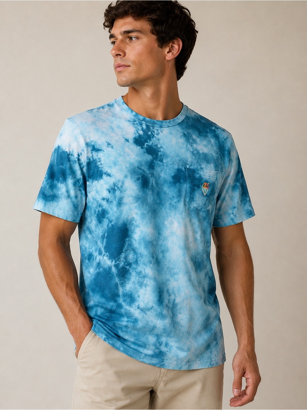 VISSLA Men's Blue Tie-Dye Pocket Tee